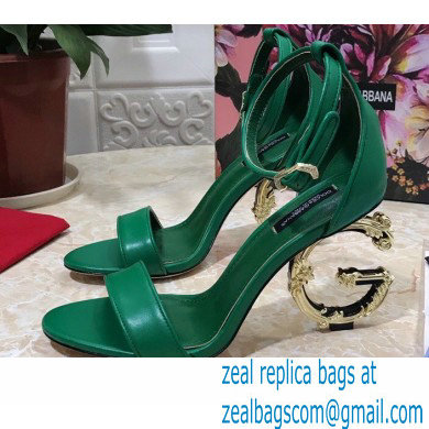 Dolce & Gabbana Heel 10.5cm Leather Sandals Green with Baroque D & G Heel 2021 - Click Image to Close